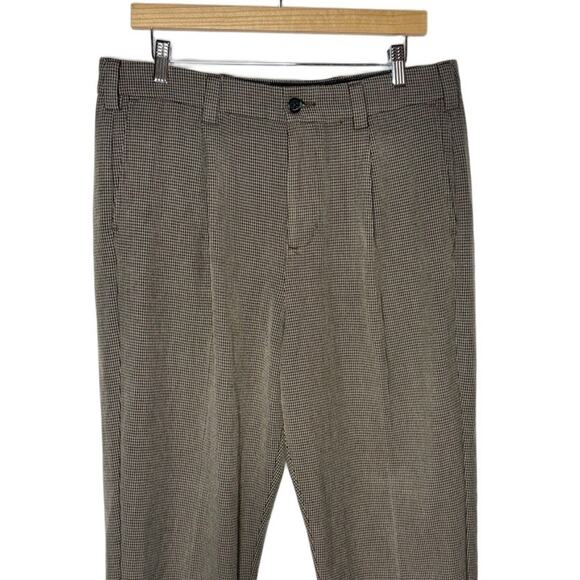 Abercrombie & Fitch Mens 33 Houndstooth Brown Loose Pleated Front Trouser - Picture 2 of 8